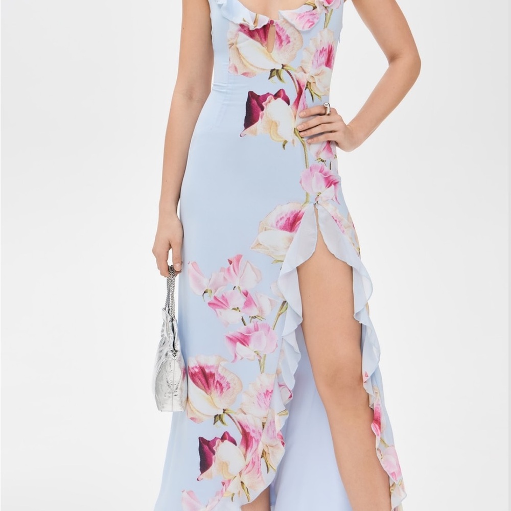 Baby blue Plunge Neck Sleeveless Midi Dress with Slit